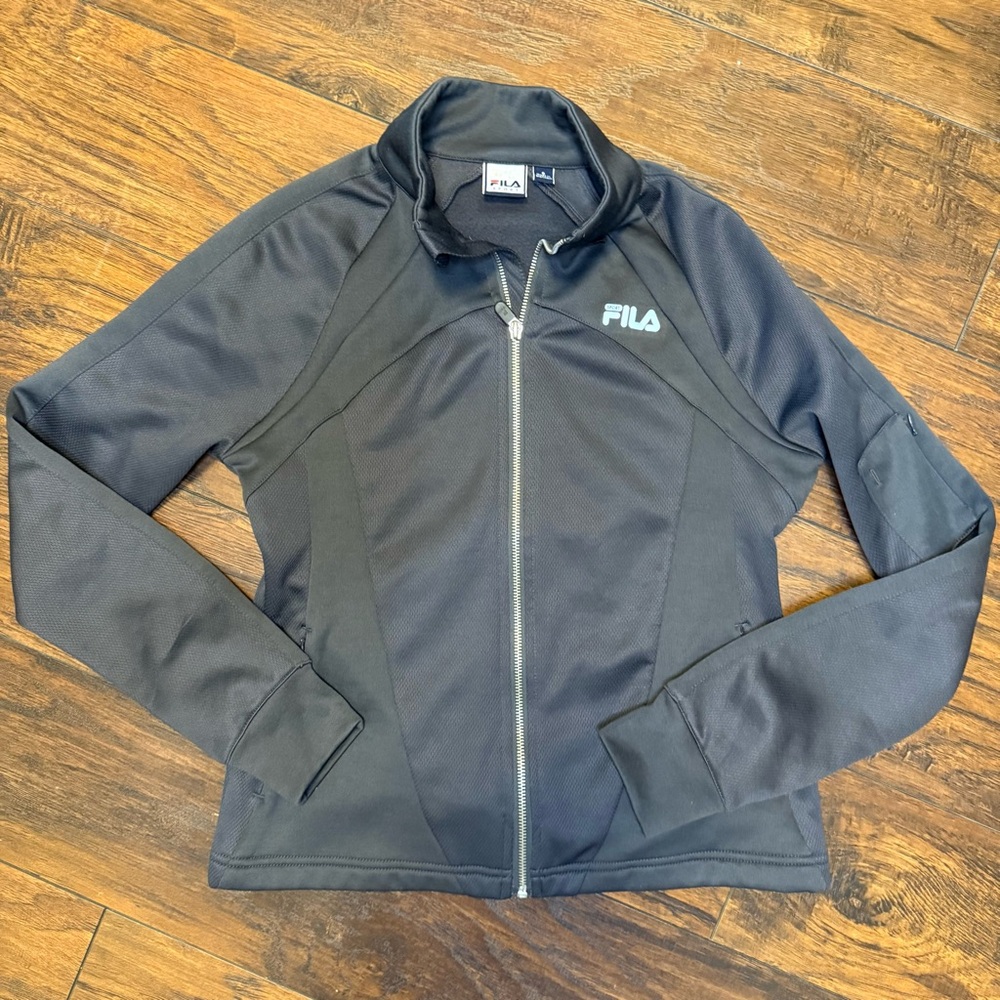 FILA Sport Black Track Jacket Size S Full Zip pod Pocket Athletic Fit Gorpcore